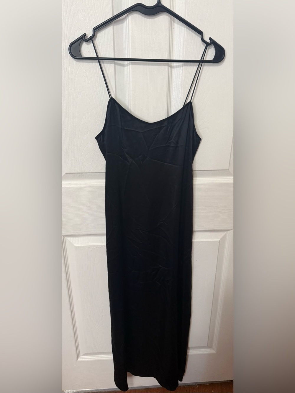 Rickie Freeman Teri Jon Black Satin Slip Maxi Dress